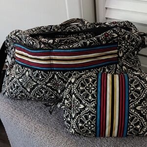 Vera Bradley Black & White Floral Bag w Colorful Stripes & Toiletry Bag